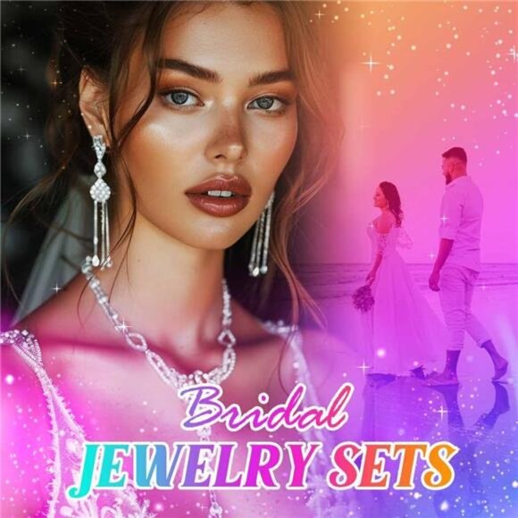 Bride Crystal Necklace Earrings Set  D-3 Pack Rose Gold Necklace Bracelet Earrin - Picture 4 of 7